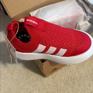 Adidas Kids Red and White Slip-On Sneakers